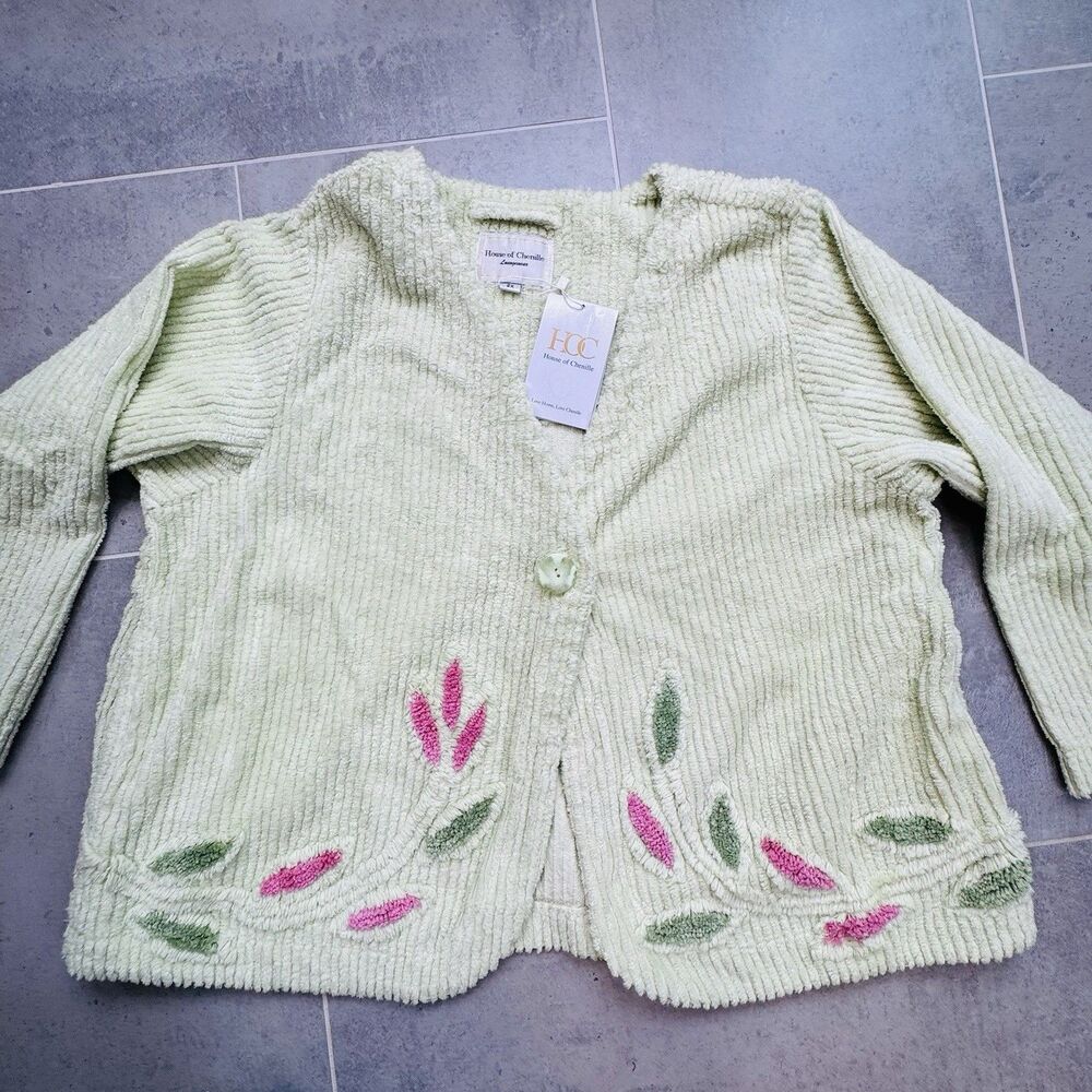 House of Chenille Pastel Mint Green Floral Cotton Chenille Bed Jacket Women 2X